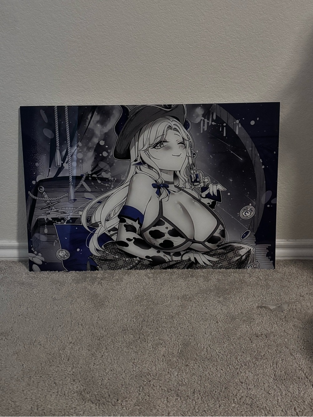 Blue Monochrome Anime Art Print - Decorative Home Wall Art
